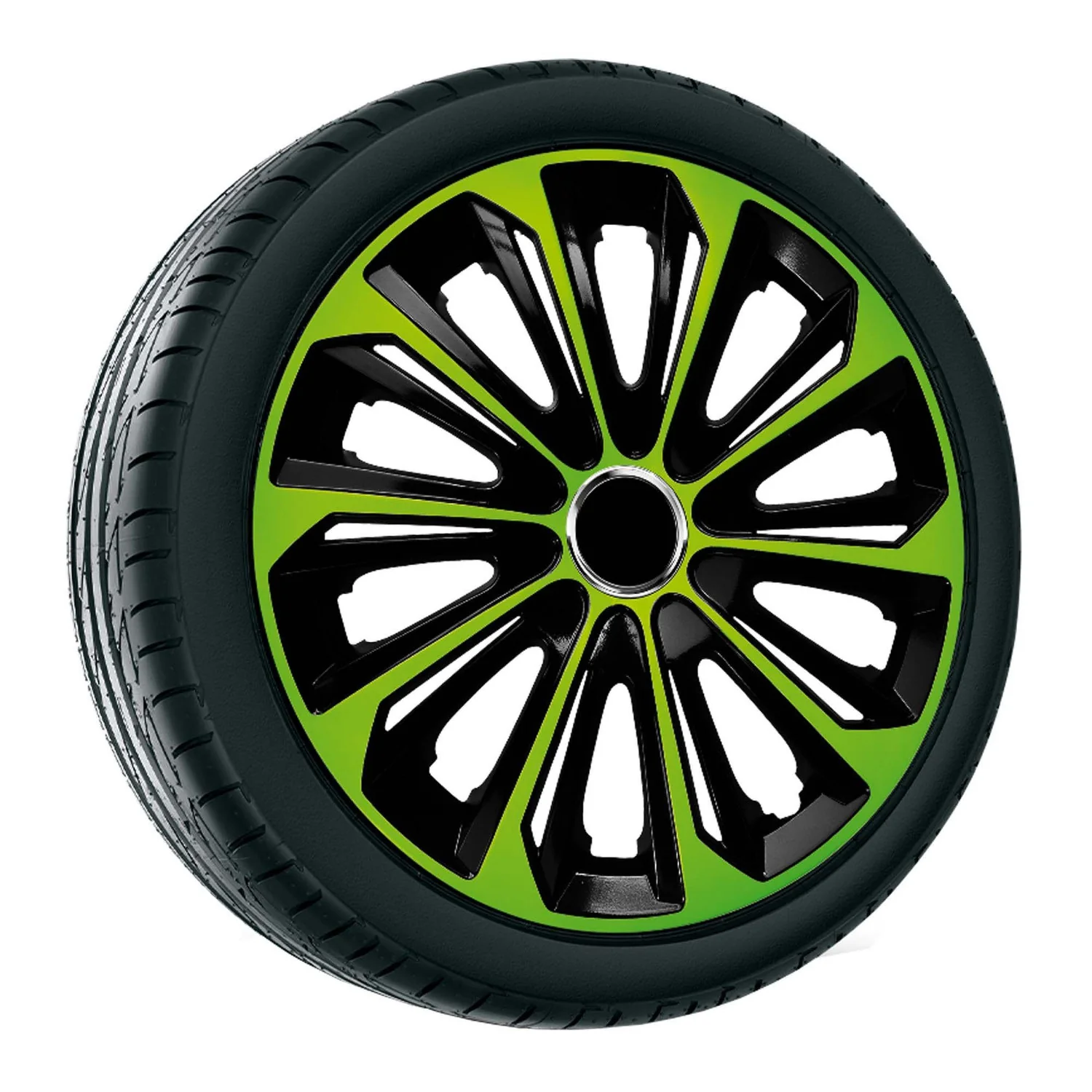 NRM 16" Kit d Enjoliveurs de roues 4 PCS vert/noir – Image 2