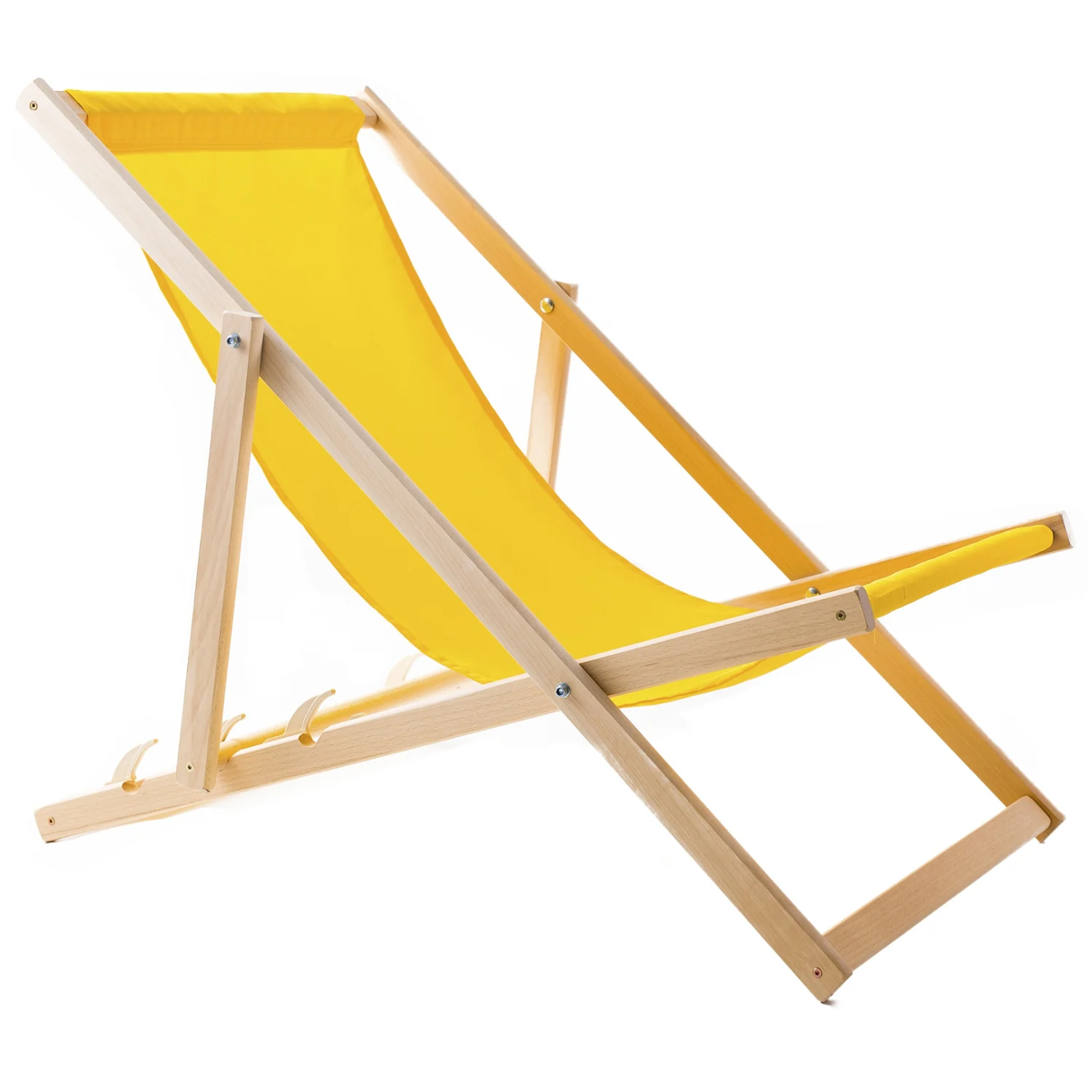 Ensemble de quatre chaises longues, jaunes, Woodok, assemblées – Image 2