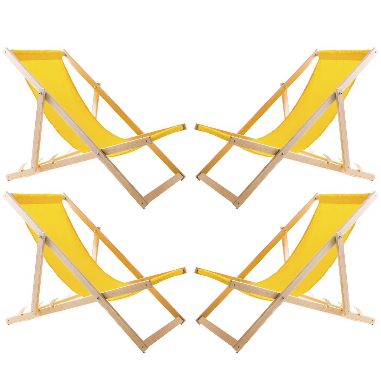 Ensemble de quatre chaises longues, jaunes, Woodok, assemblées